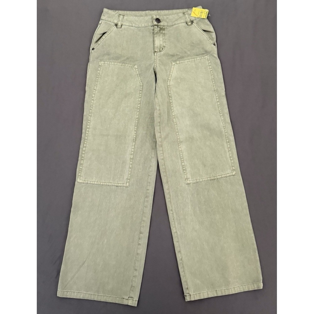 RSQ Pants Girls Sz 12 Green Carpenter Twill Straight Utility Pockets Casual NEW!
